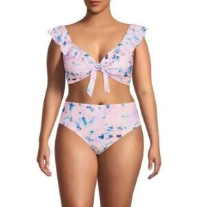 No Boundaries Junior's Large Tie Front Triangle Bikini Swim Suit Set - New